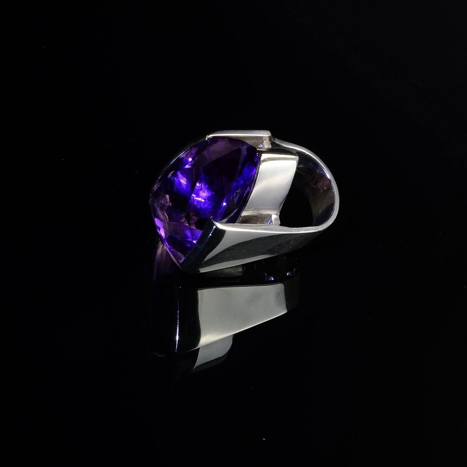 Magnificent Brazilian Amethyst in Custom Sterling Silver Ring In Excellent Condition In Raleigh, NC