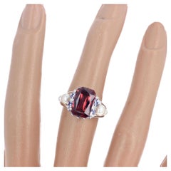 AJD Elegant 7.2 Ct Brilliant Red Zircon, Sapphire, Pearl Sterling Cocktail Ring