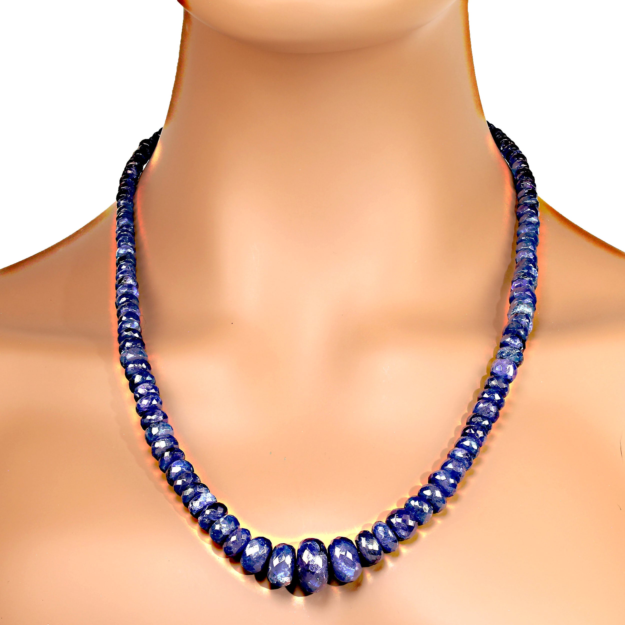 Terrific Tanzanite necklace graduated 23 inch purple/blue rondelles Great Gift! For Sale