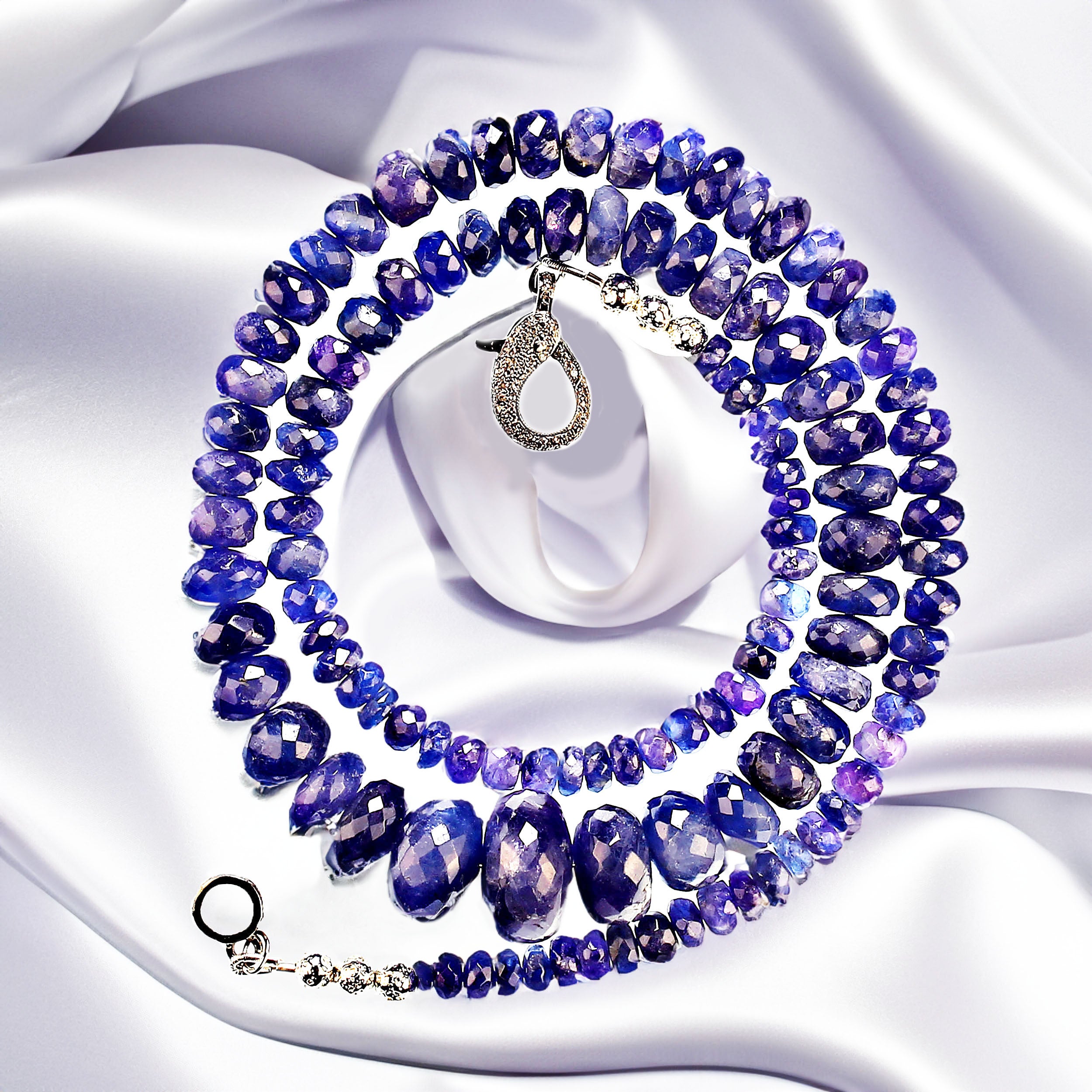 Terrific Tanzanite necklace graduated 23 inch purple/blue rondelles Great Gift! For Sale