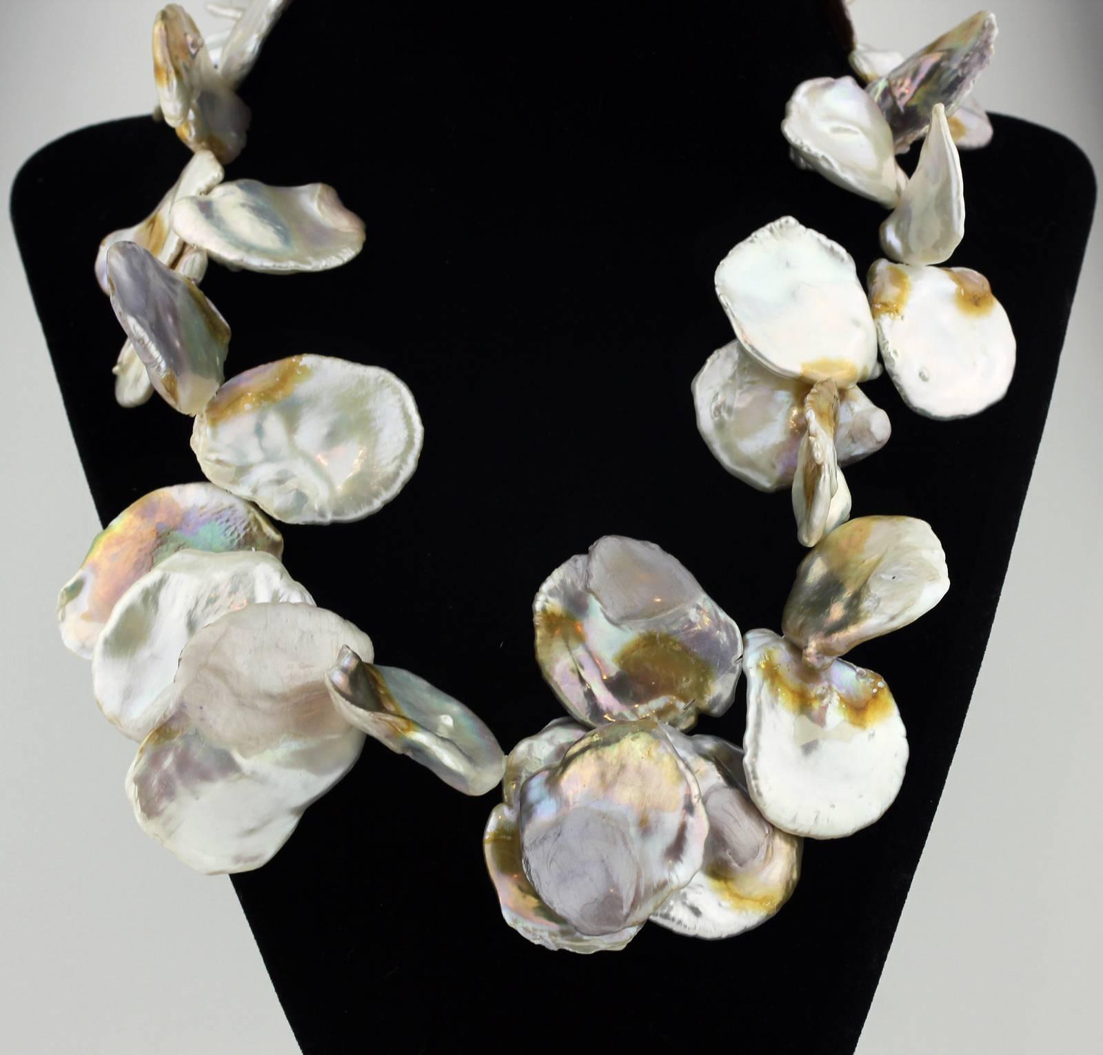 Mixed Cut Dramatic Chic One-of-a-Kind Irridescent Real Keshi Pearl Necklace