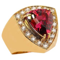 AJD Magnificent Rubelite and Diamond  18K  Gold Cocktail Ring