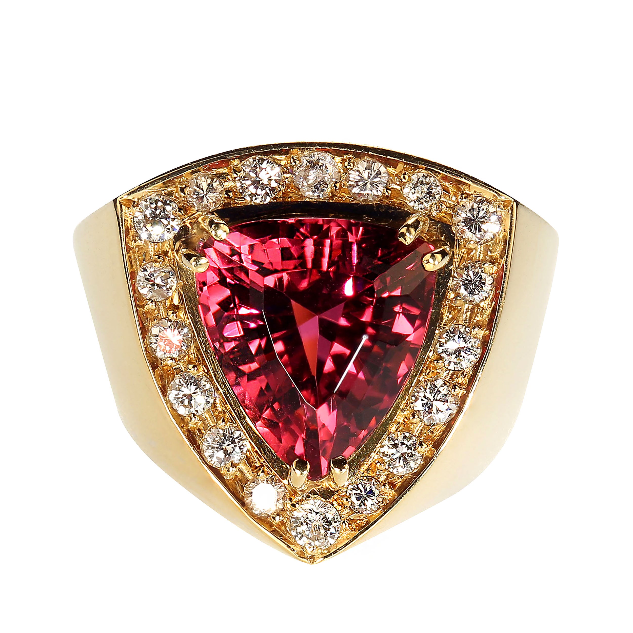 AJD Magnificent Rubelite and Diamond  18K  Gold Cocktail Ring For Sale