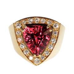 Antique AJD Magnificent Rubelite and Diamond  18K  Gold Cocktail Ring