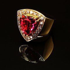 AJD Magnificent Rubelite and Diamond  18K  Gold Cocktail Ring
