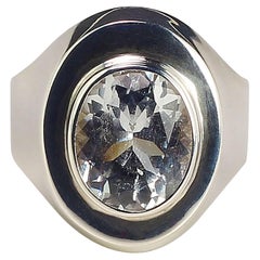  AJD Sterling Silver Ring with Bezel Set Oval Silver Topaz