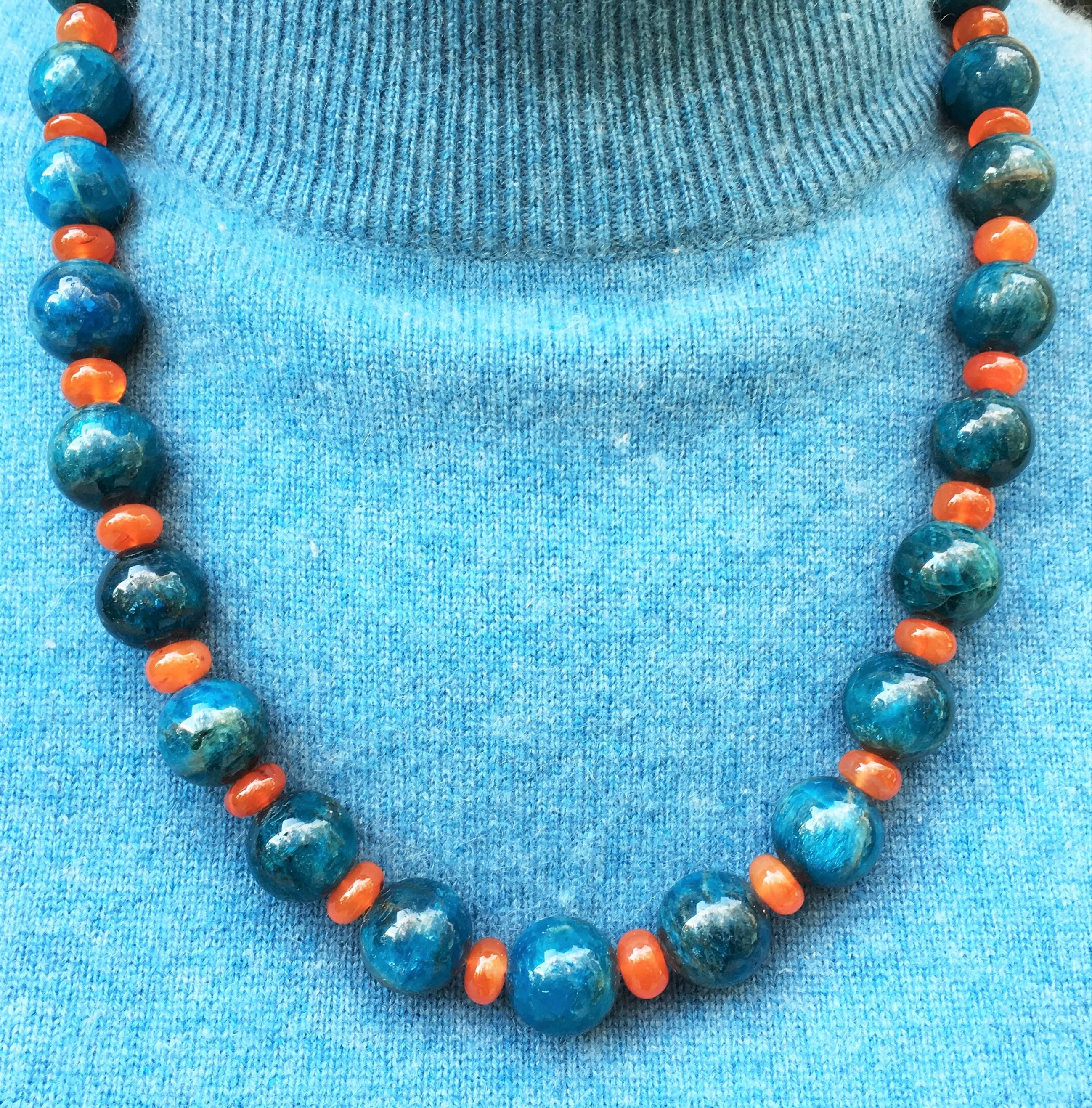 Artisan AJD 23 Inch Glowing Apatite and Carnelian Necklace