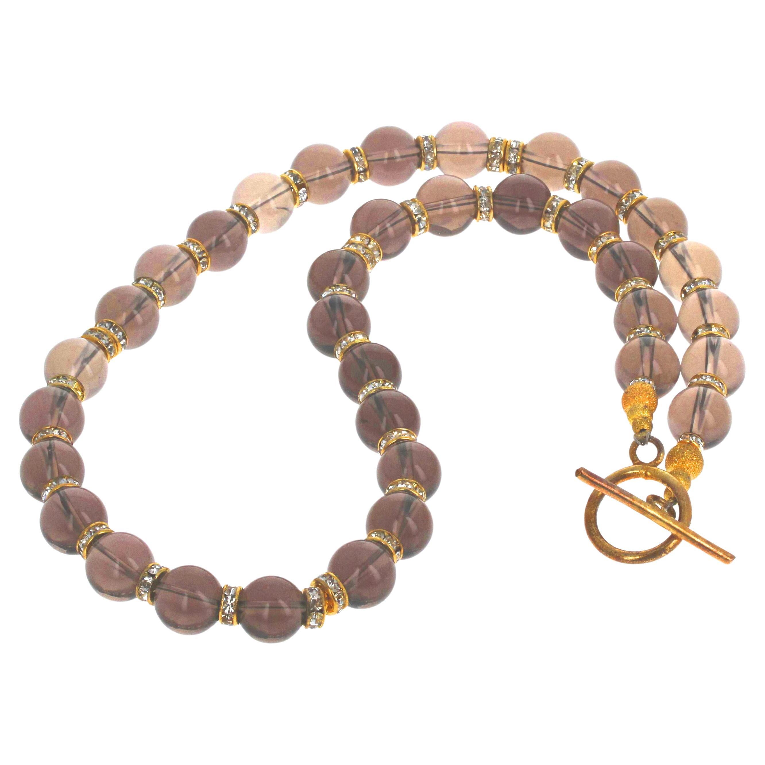 AJD Elegant Real Smoky Quartz with Sparkling Gold Plated Spacers For Sale