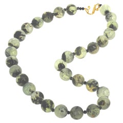 Elegant Natural Real Prehnite and Natural Black Onyx 19' Necklace
