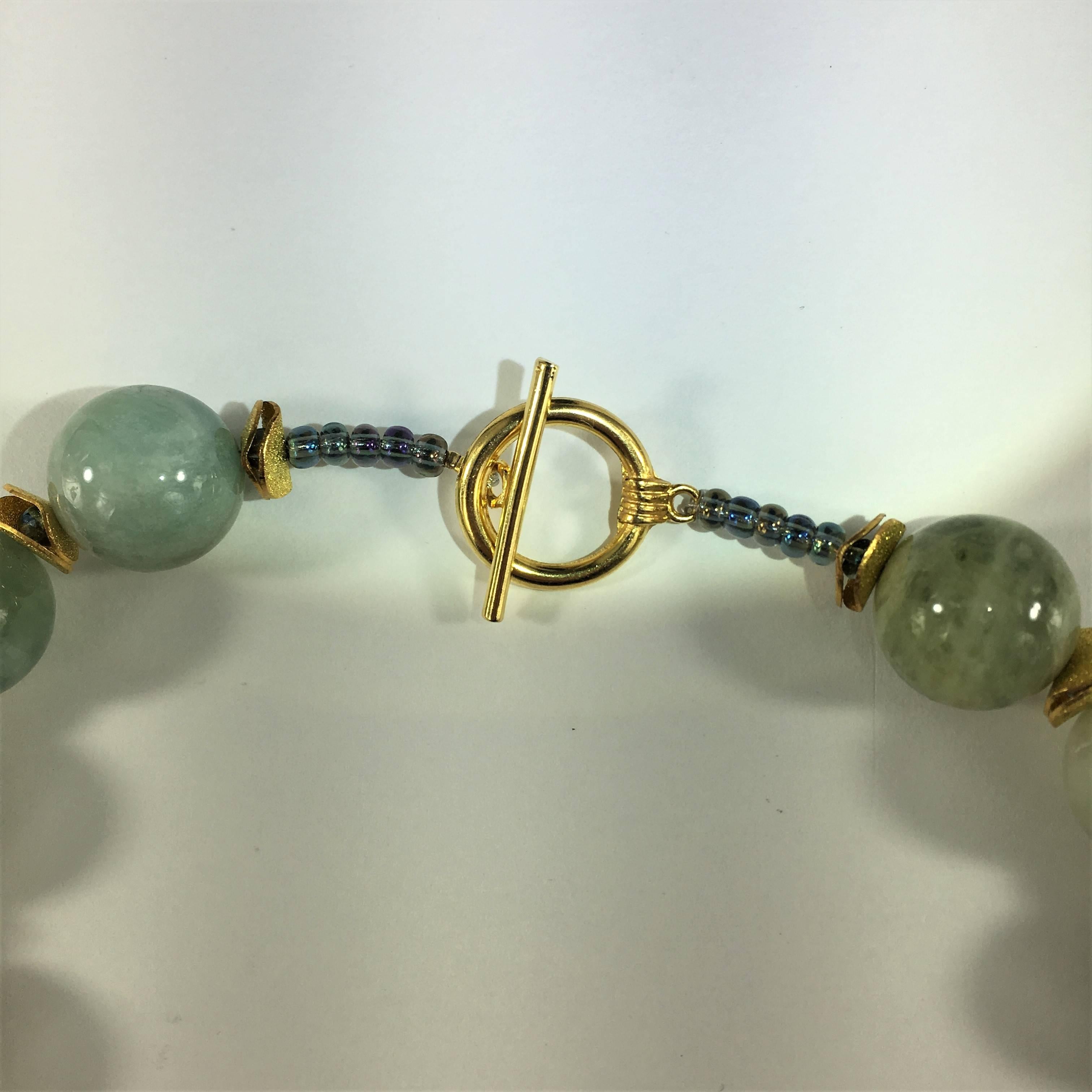 Glowing, Large Spheres of Polished Opaque Aquamarine Choker  March Birthstone In New Condition In Raleigh, NC