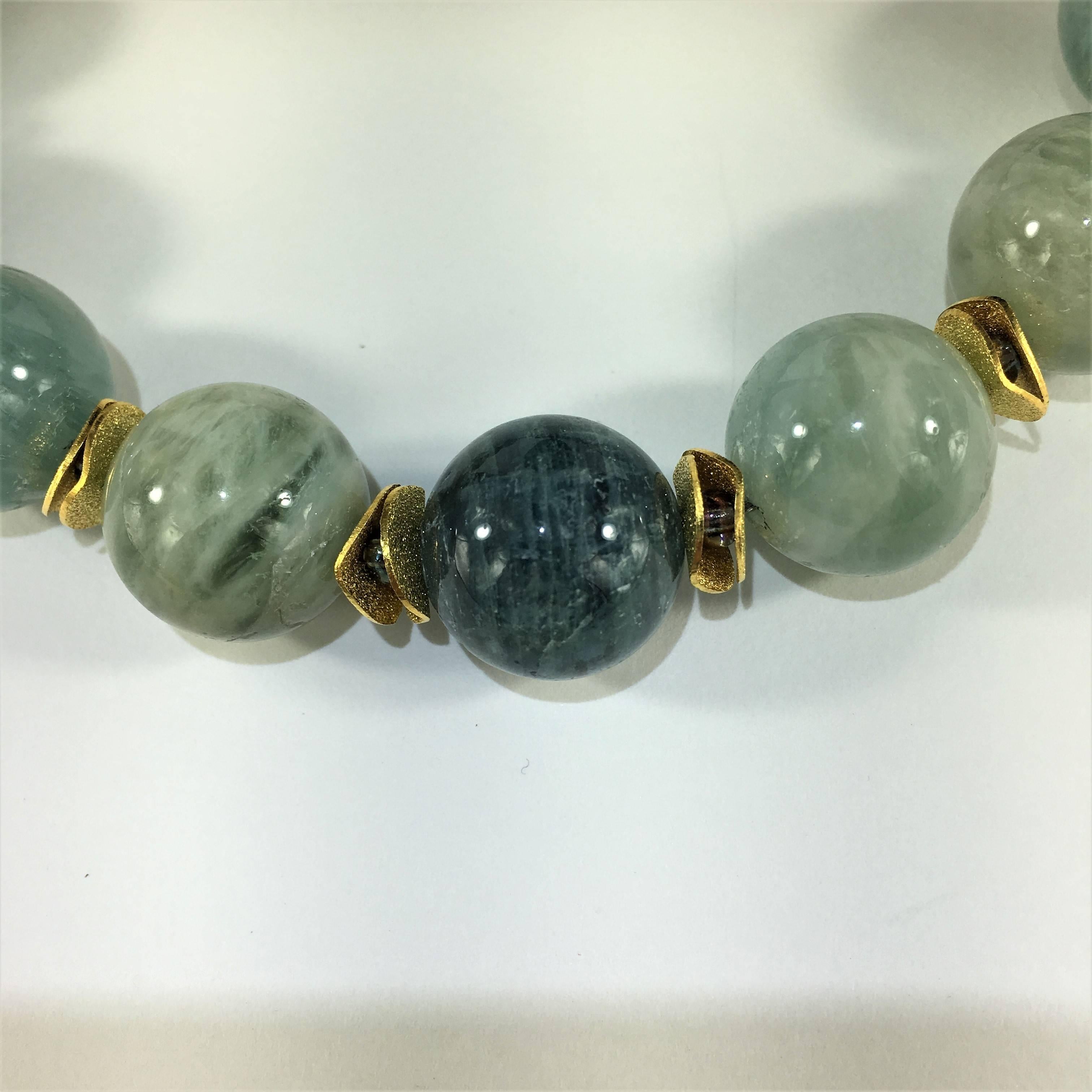 Women's or Men's Glowing, Large Spheres of Polished Opaque Aquamarine Choker  March Birthstone