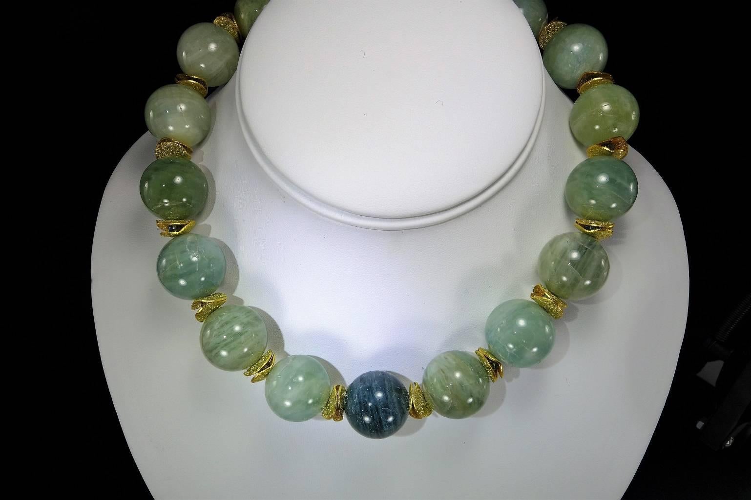 Glowing, Large Spheres of Polished Opaque Aquamarine Choker  March Birthstone 2