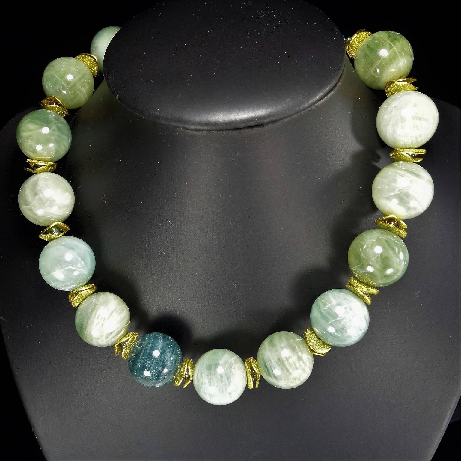 Glowing, Large Spheres of Polished Opaque Aquamarine Choker  March Birthstone 3