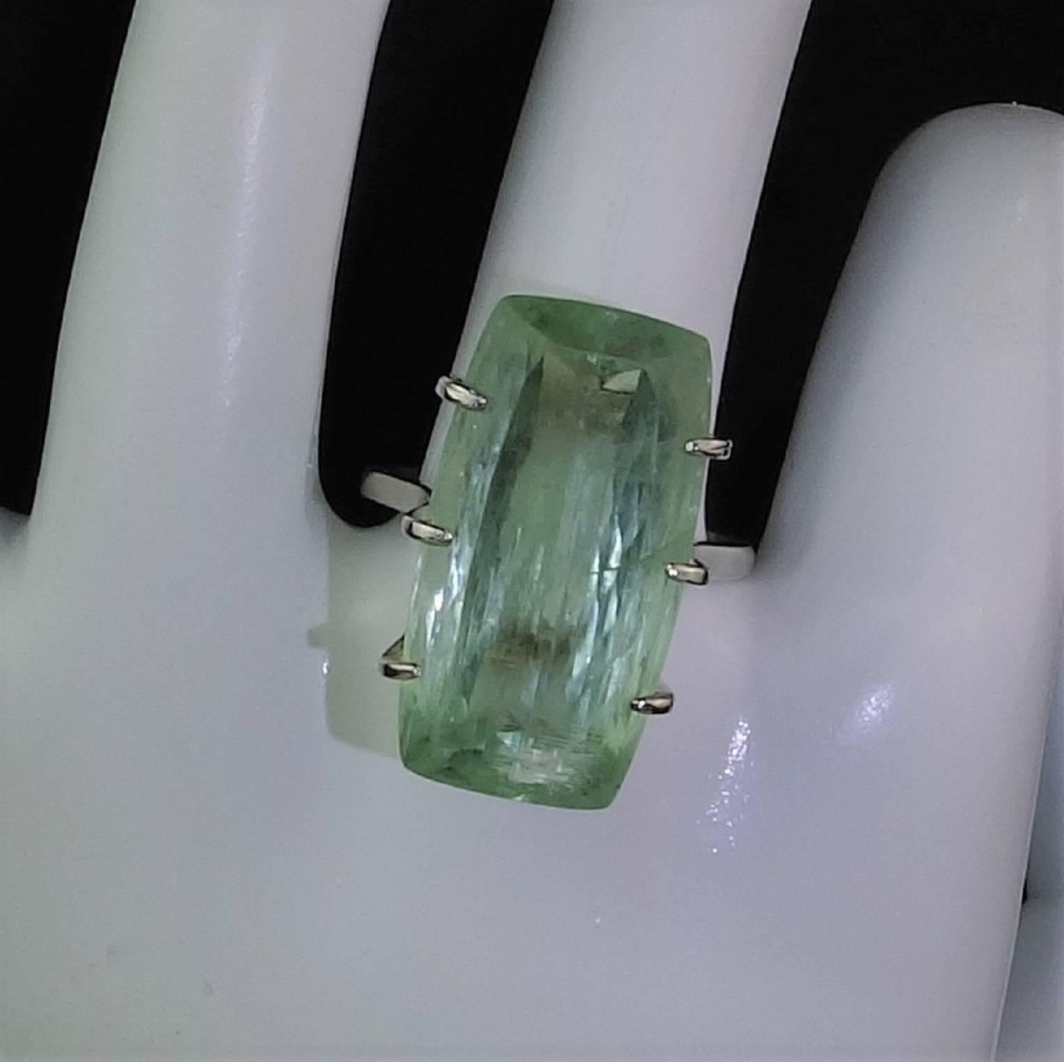 Women's or Men's Green Beryl Sterling Silver Cocktail Ring