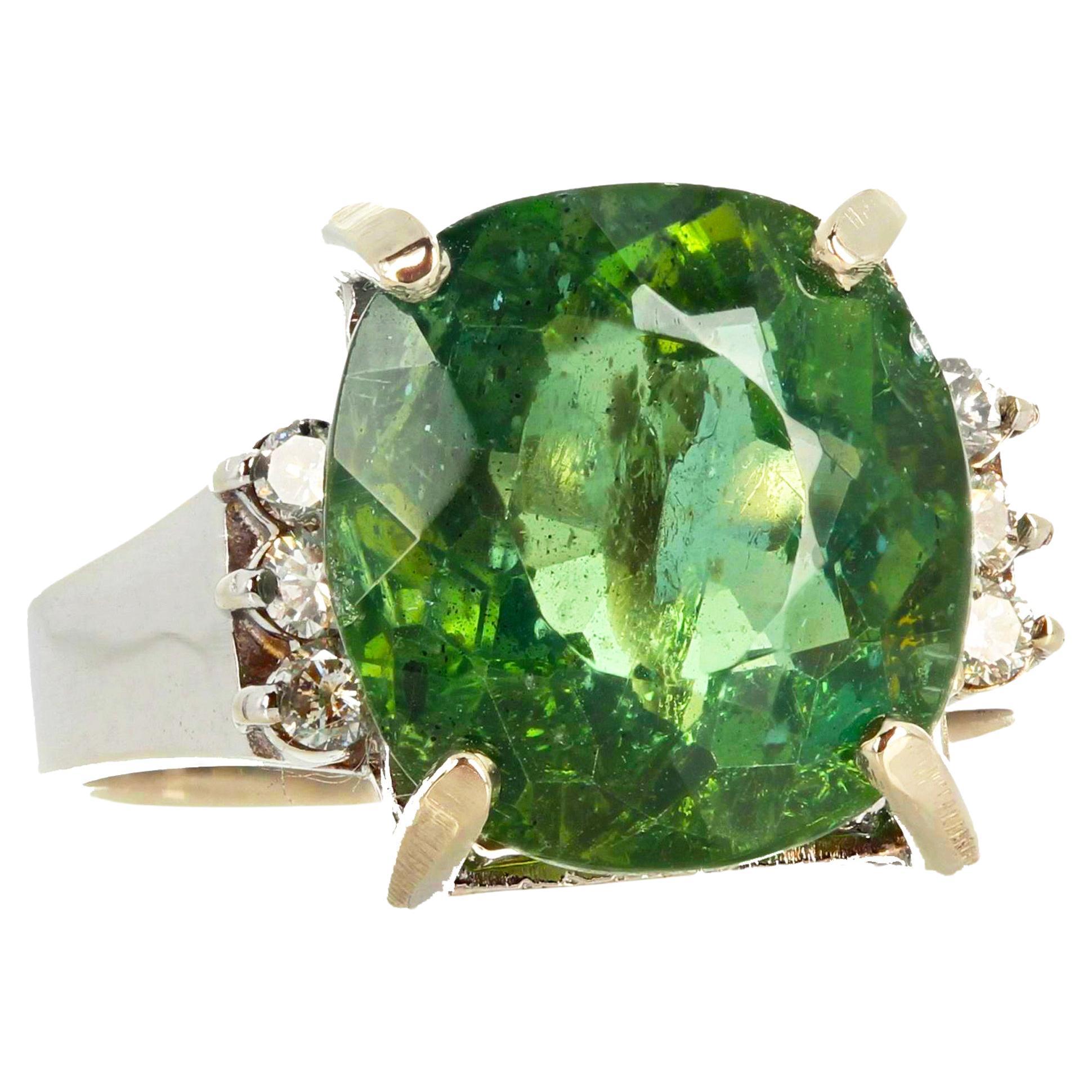 AJD Anello di apatite e diamanti del Madagascar, verde scintillante e raro, da 8 carati