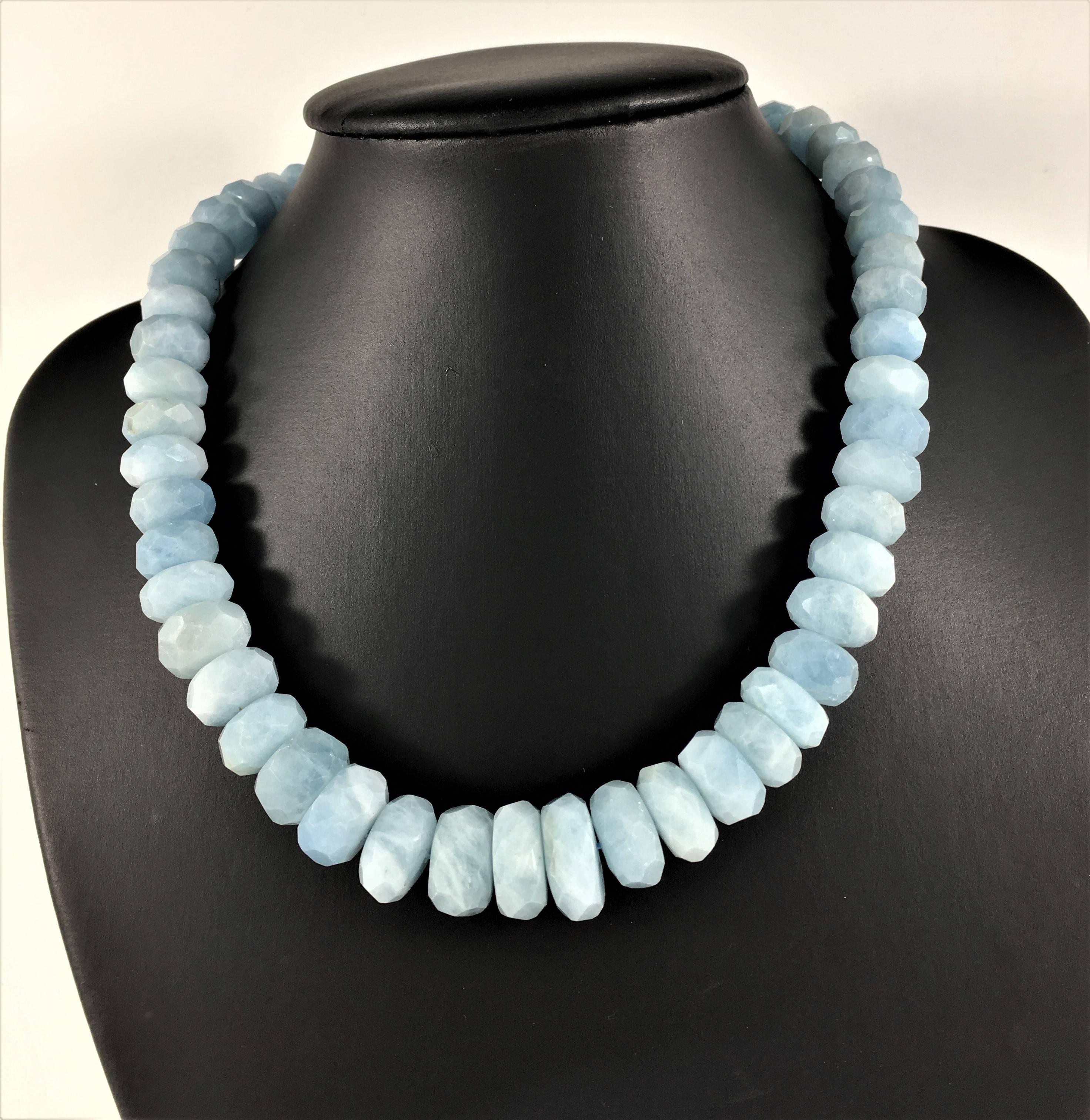 Women's or Men's Frosty Aquamarine Graduated Choker Necklace   March Birthstone