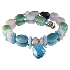 AJD Aquamarine Pendant Set in Silver on 19 Inch Beryl Necklace March Birthstone
