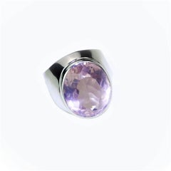 Oval Rose Quartz Bezel Set in Sterling Silver Ring