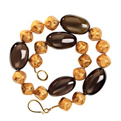 AJD Distinctive Smoky Quartz and Goldy Czech Bead Necklace