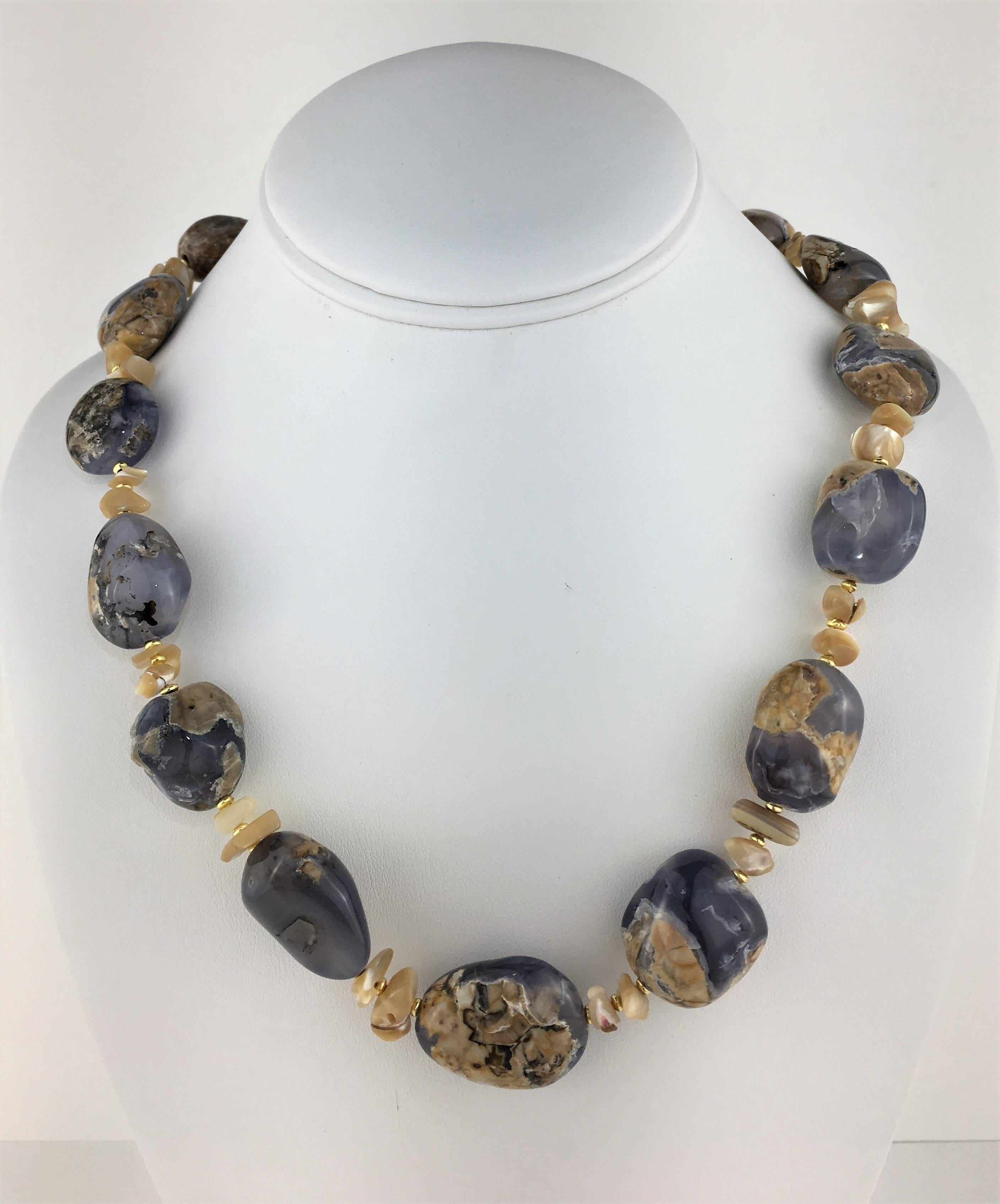 Polished Blue Chalcedony in Matrix Nugget Necklace 1