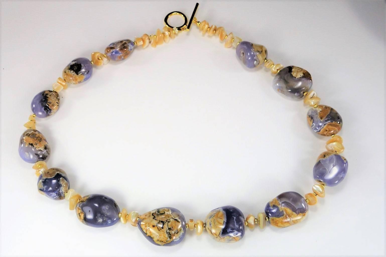 Women's or Men's Polished Blue Chalcedony in Matrix Nugget Necklace
