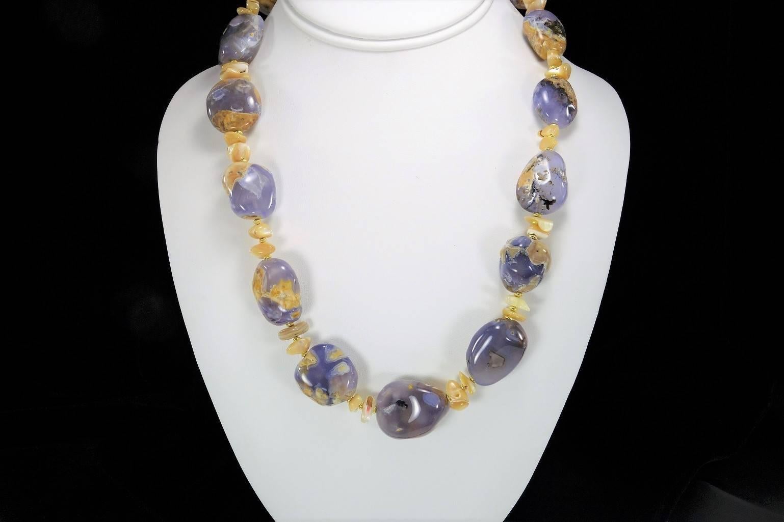 Polished Blue Chalcedony in Matrix Nugget Necklace 3