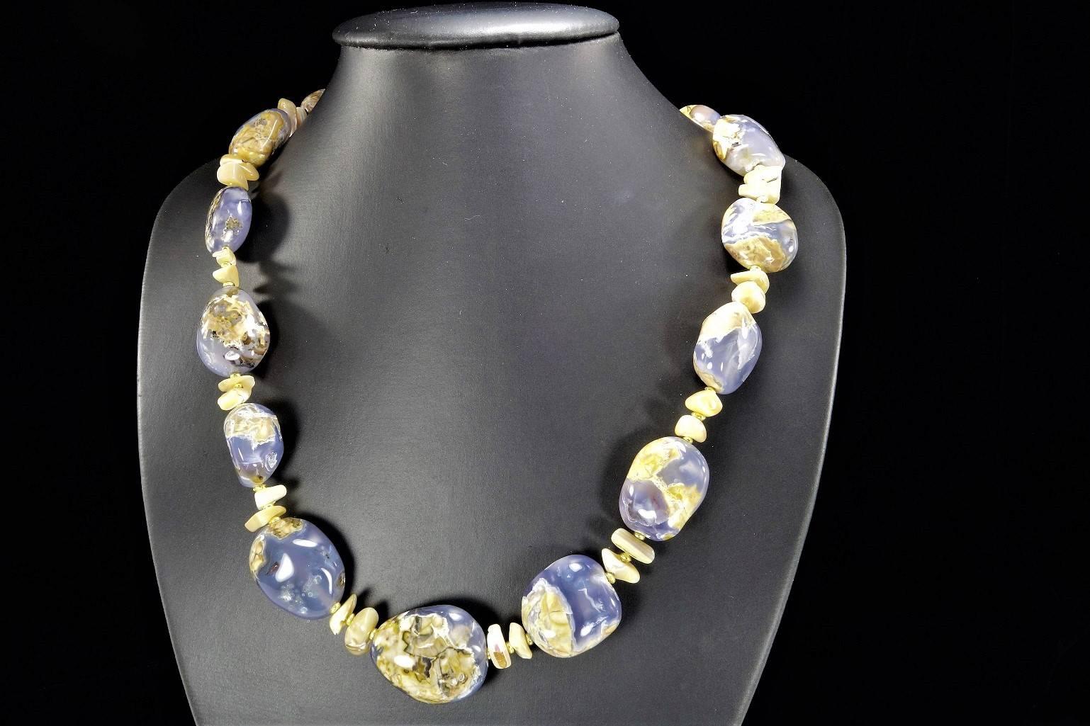 Polished Blue Chalcedony in Matrix Nugget Necklace 4