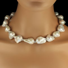 AJD 19 Inch Giant White Baroque Pearl Necklace with Sparkling Crystal Accents