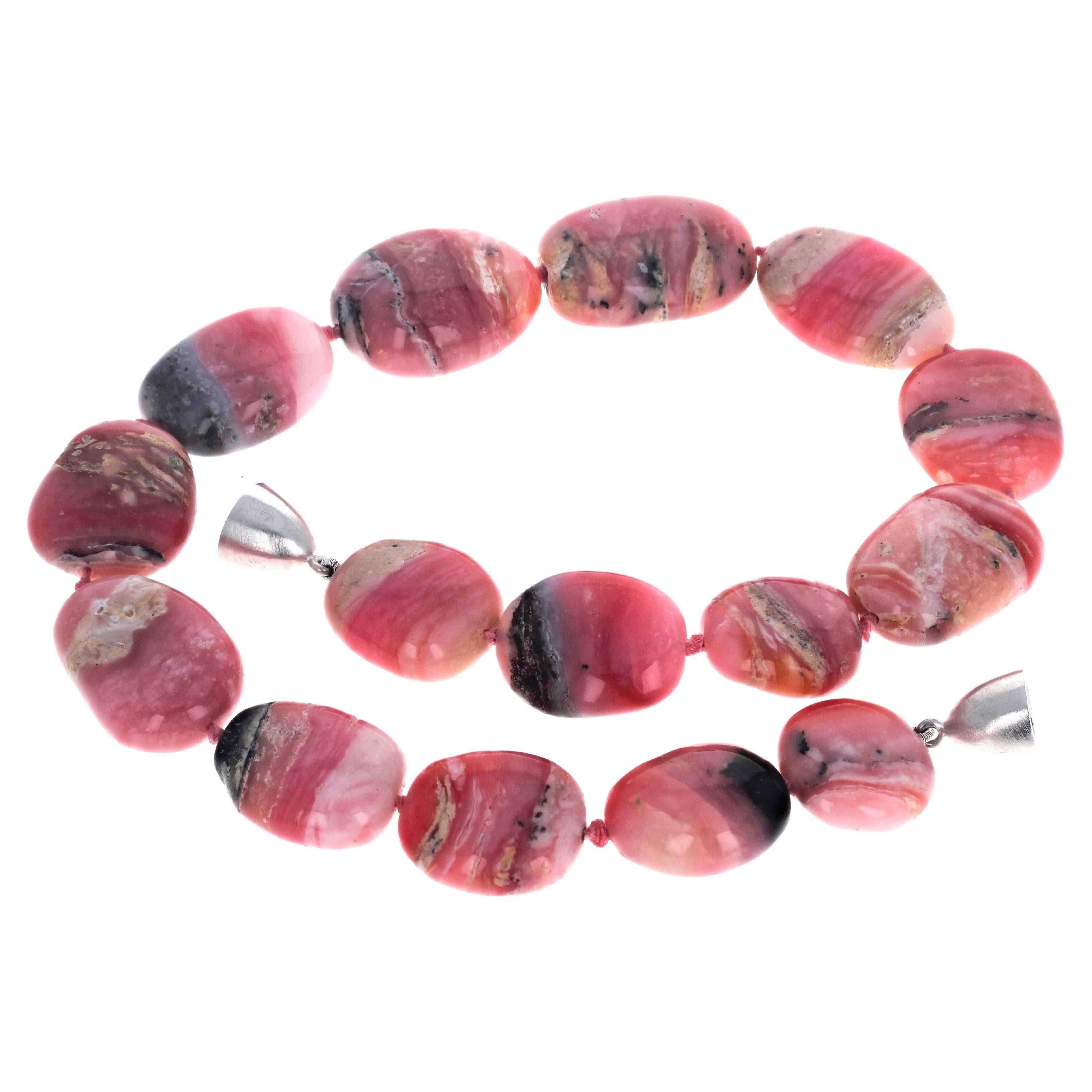 AJD, élégant collier d'opales péruviennes réelles roses de 17 1/2 pouces