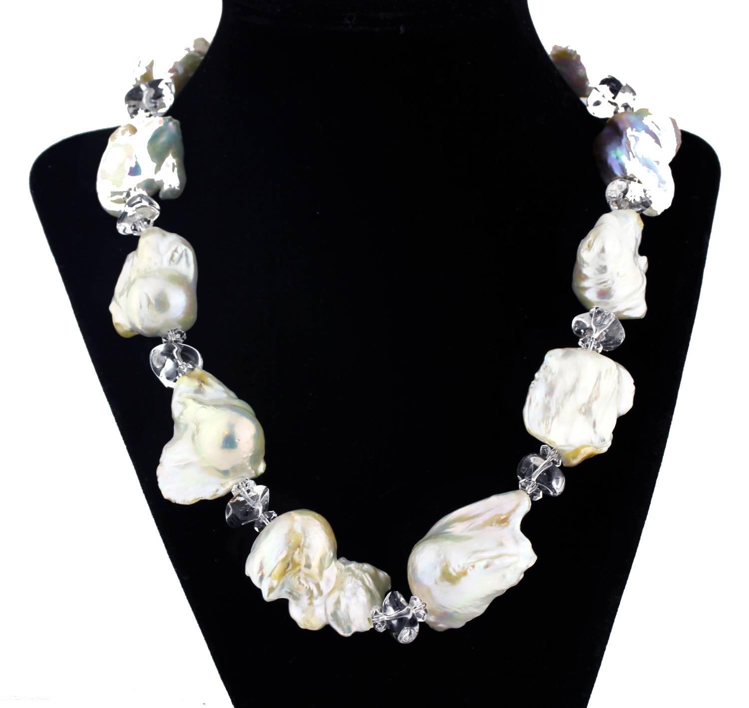 Unique exotic Silvery Platinum brilliant Baroque Pearl handmade necklace enhanced with 