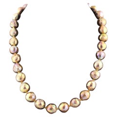 AJD Exquisite Magnificent Classic Hand Knotted PinkyGoldy Wrinkle Pearl Necklace