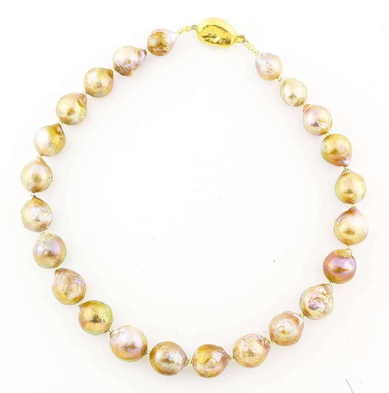 Uncut AJD Elegant Classic Absolutely Magnificent Golden Wrinkle Pearl Necklace For Sale