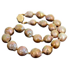 AJD Absolutamente Magnífico Collar de Perlas Arrugadas Doradas Clásico Único Hecho a Mano