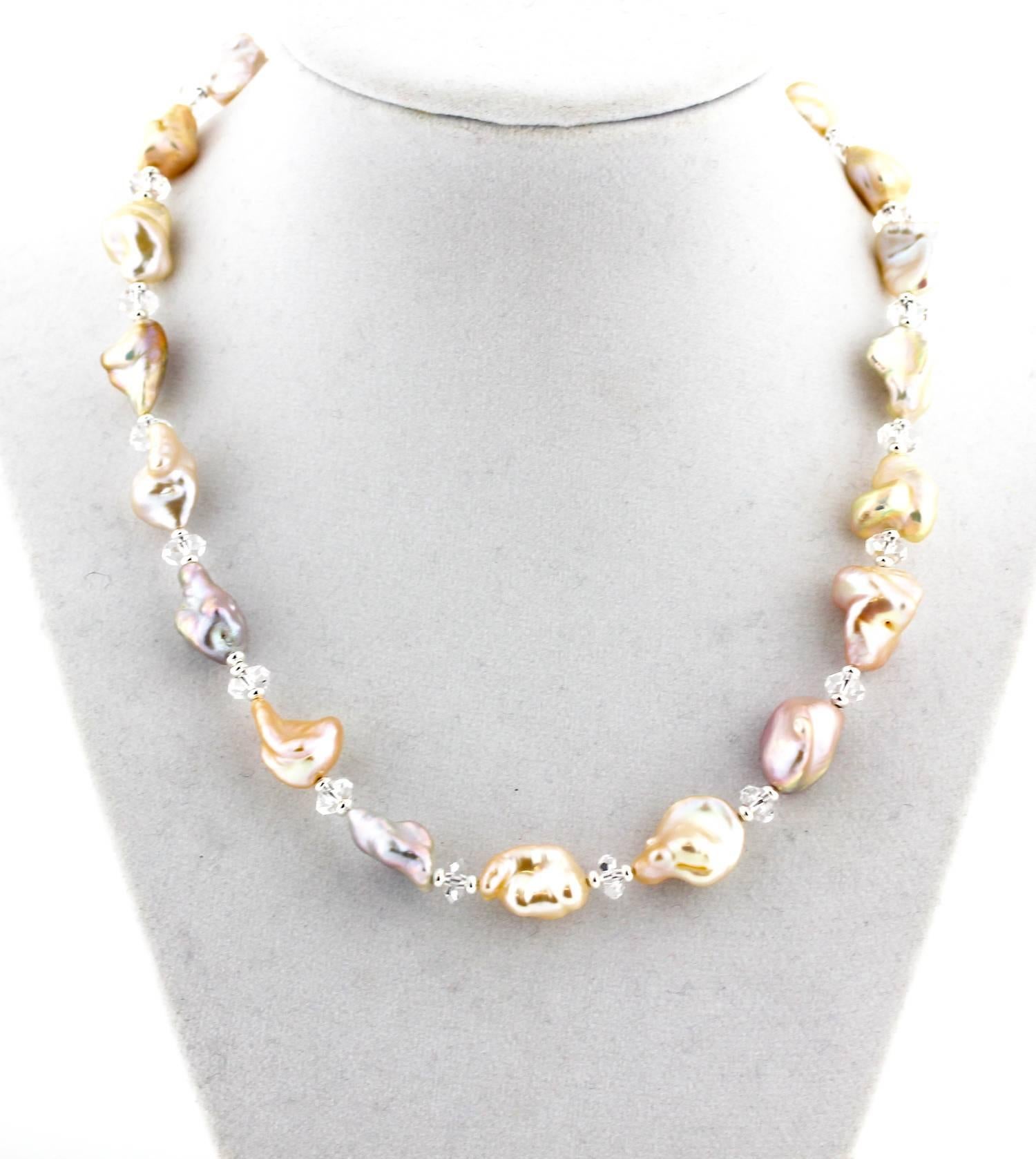 Peanut Baroque Pearls quartz sterling silver Necklace In New Condition In Raleigh, NC