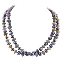 AJD Glowing Aubergine Color Pearl Necklace enhanced w/Sparkling Labradorites