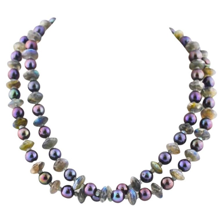 AJD Glowing Aubergine Color Pearl Necklace enhanced w/Sparkling