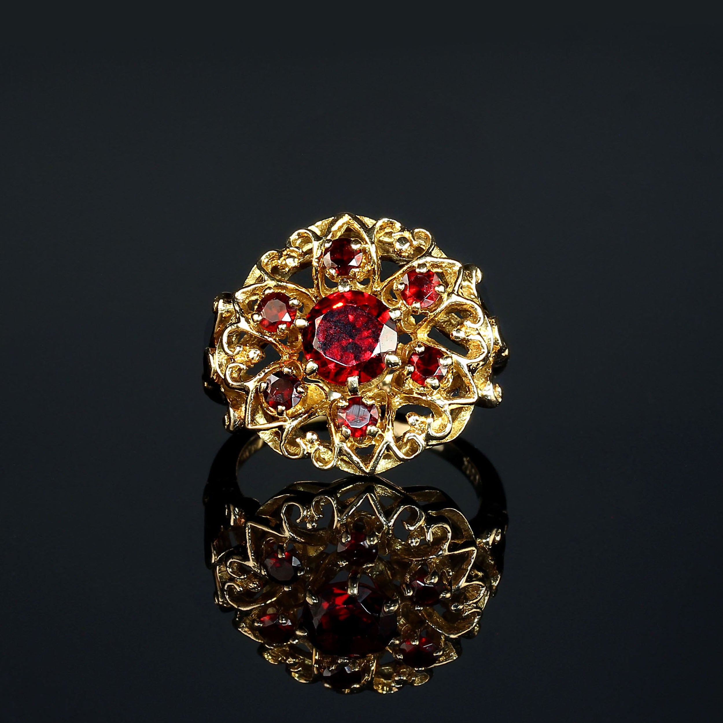 AJD Vintage Garnet and 14k Yellow Gold Ring Size 5.25 For Sale