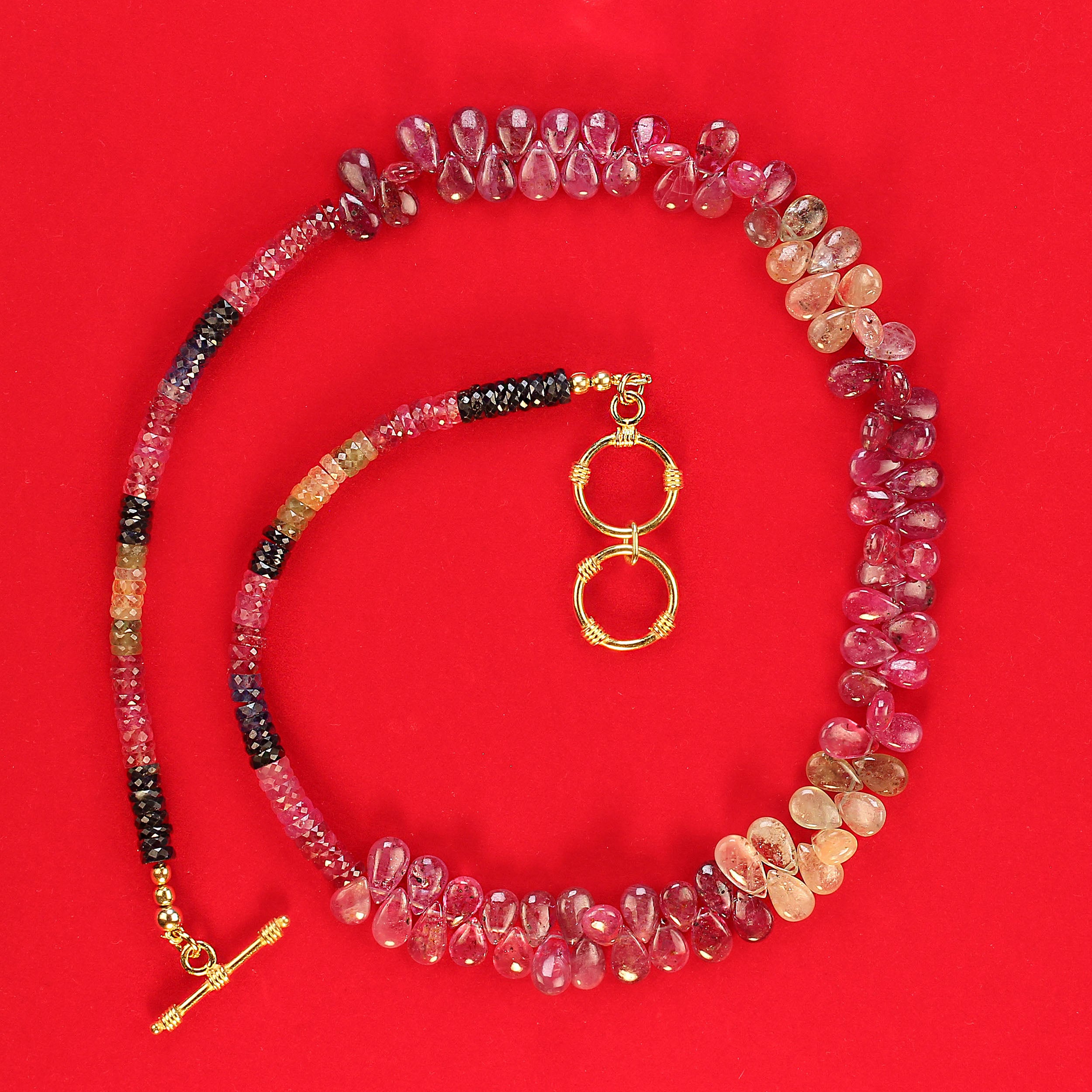 AJD Collana di zaffiri multicolore a briolette e tondi da 18 pollici