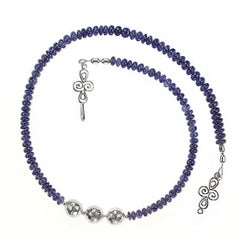 Elegant Blue Sapphire Rondelle Necklace in Sterling Silver, 19 Inches