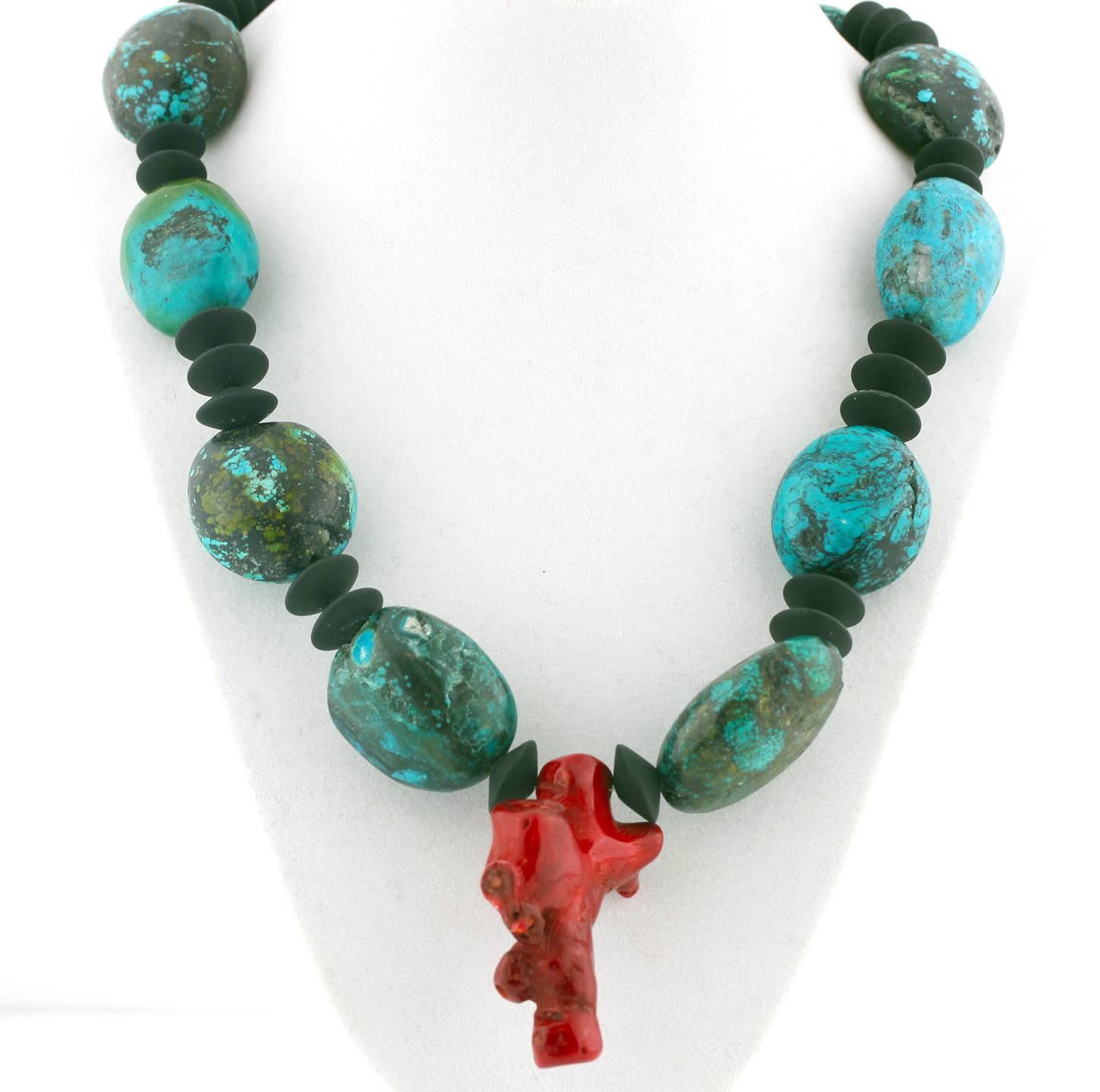 turquoise and red coral necklace