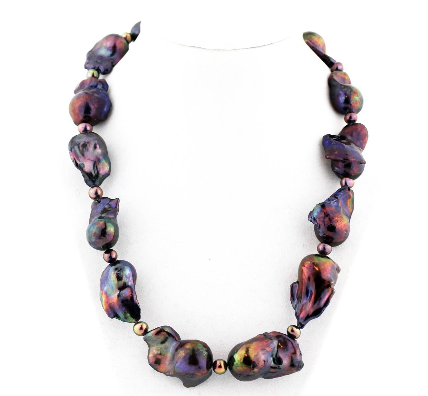 Irridescent Fireball Baroque Pearl Rainbow of Colors Necklace In New Condition In Raleigh, NC
