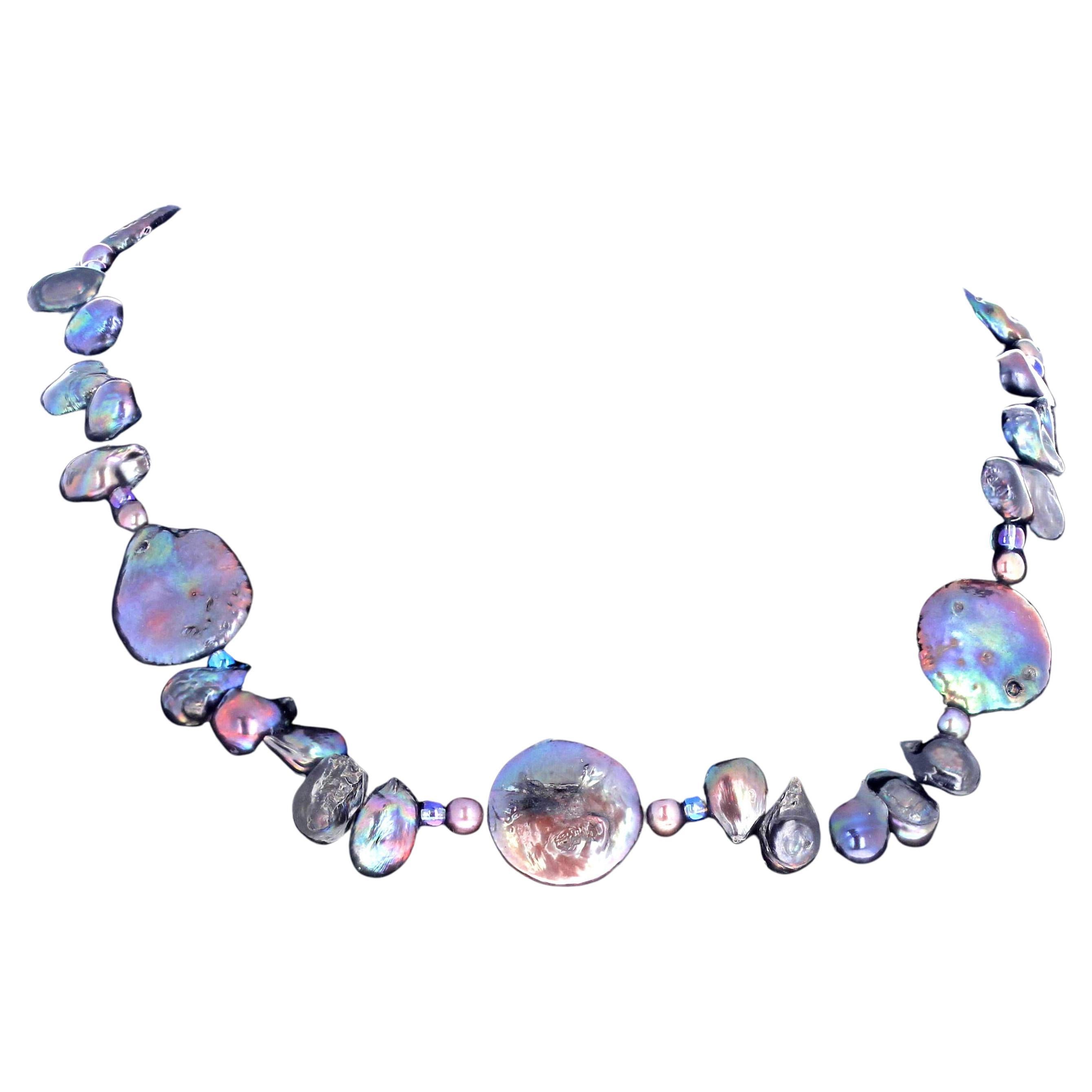 Mostly Intensely Purple Natural Real Pearl 17" Necklace For Sale