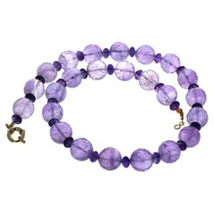 Real Big Amethysts and Real Little Amethyst Gemstone Spacers 21" Necklace