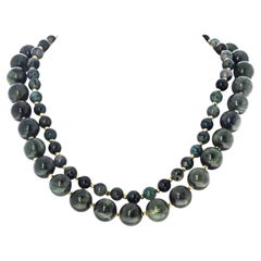 Collana a doppio filo di agata di fuoco verde intenso da 18".