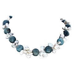 Collana AJD Blu e Verde e Bluegreen di Apatite Reale e Conchiglie di Perle Bianche da 16 pollici