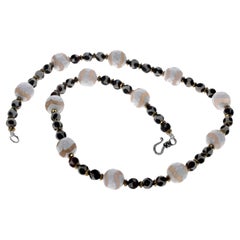 Lovely Natural Brownish and White Wavy Stripe Tibetan Agate 16 1/2" Necklace