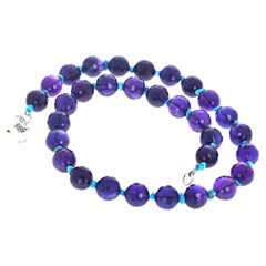 AJD Gemcut and Highly Polished Amethysts and Blue Turquoise 20" Necklace
