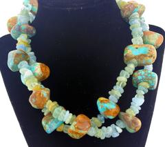Gemjunky Large Double Strand Aquamarines & Chunky Natural Turquoise Necklace