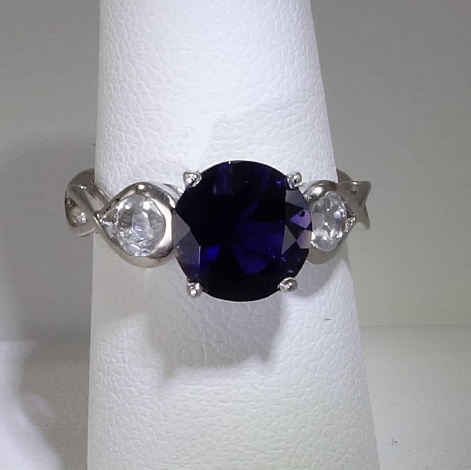 Women's or Men's Blue Iolite and Silver Topaz Sterling Silver Ring