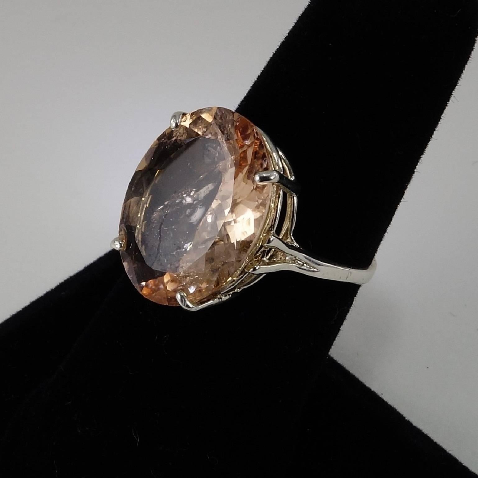 Artisan Oval Peach Morganite in Sterling Silver Ring